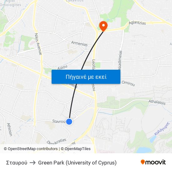 Σταυρού to Green Park (University of Cyprus) map