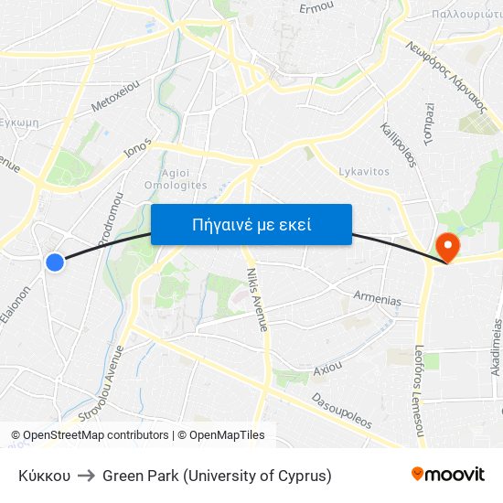 Κύκκου to Green Park (University of Cyprus) map