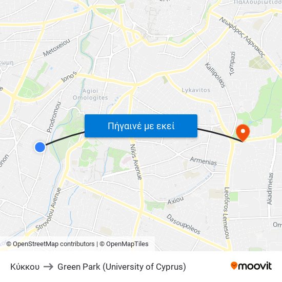 Κύκκου to Green Park (University of Cyprus) map