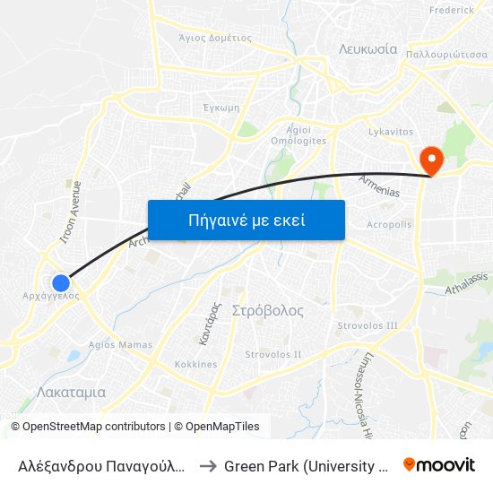 Αλέξανδρου Παναγούλη to Green Park (University of Cyprus) map