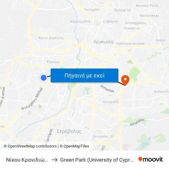 Νίκου Κρανιδιώτη to Green Park (University of Cyprus) map