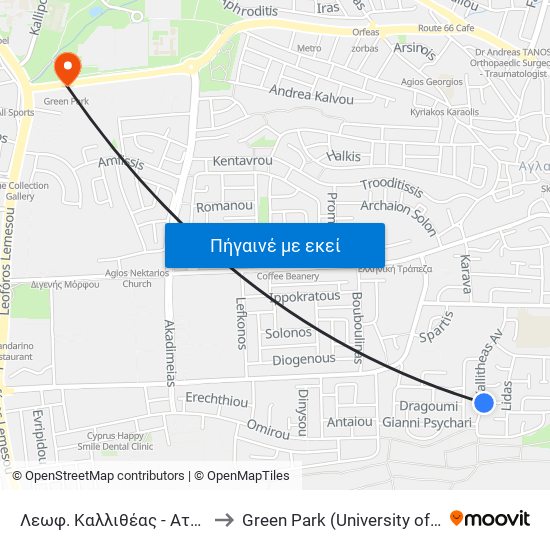 Λεωφ. Καλλιθέας to Green Park (University of Cyprus) map