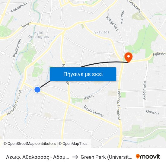 Λεωφ. Αθαλάσσας - Αδαμαντίου Κοραή to Green Park (University of Cyprus) map