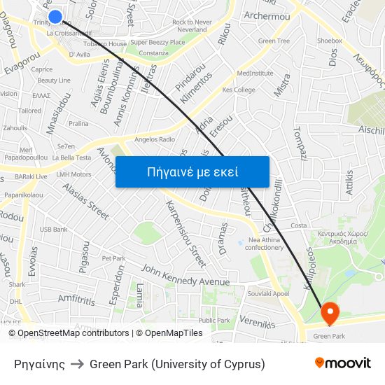 Ρηγαίνης to Green Park (University of Cyprus) map