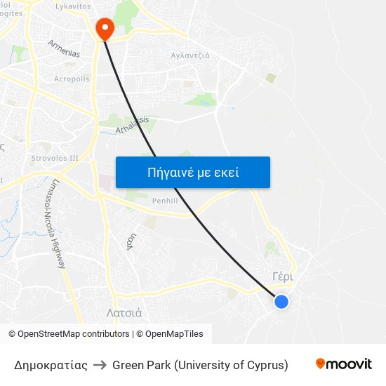 Δημοκρατίας to Green Park (University of Cyprus) map