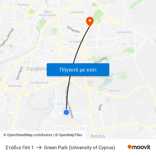 Στάδιο Γσπ 1 to Green Park (University of Cyprus) map