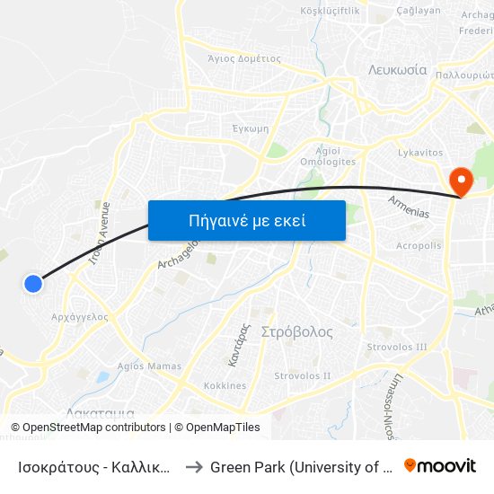 Ισοκράτους - Καλλικράτους to Green Park (University of Cyprus) map