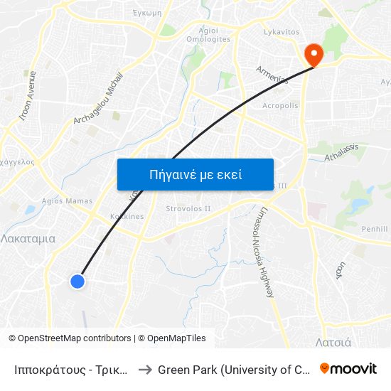 Ippokratous - Trikomou to Green Park (University of Cyprus) map