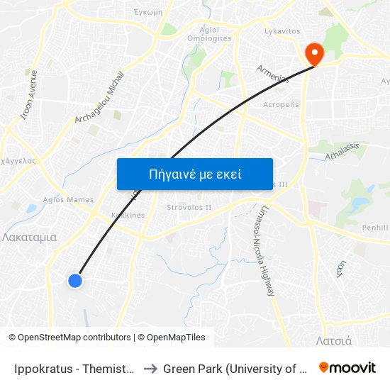 Ippokratus - Themistokleus to Green Park (University of Cyprus) map