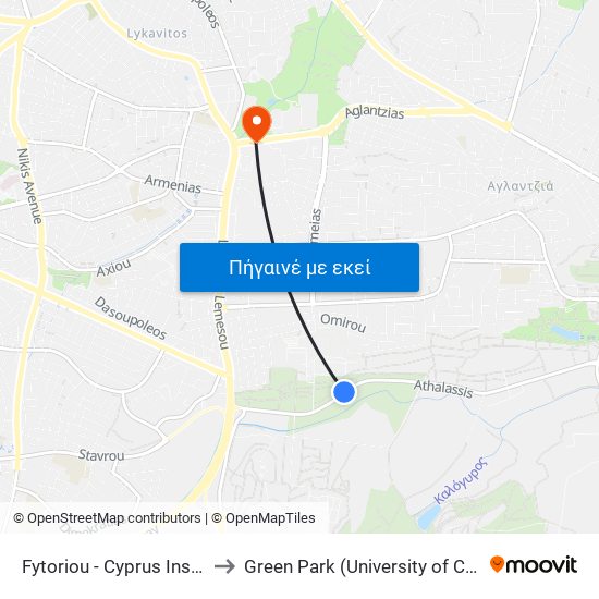 Fytoriou - Cyprus Institute to Green Park (University of Cyprus) map