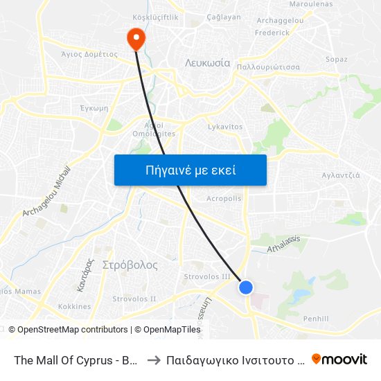 The Mall Of Cyprus - Βεργίνας to Παιδαγωγικο Ινσιτουτο Κυπρου map