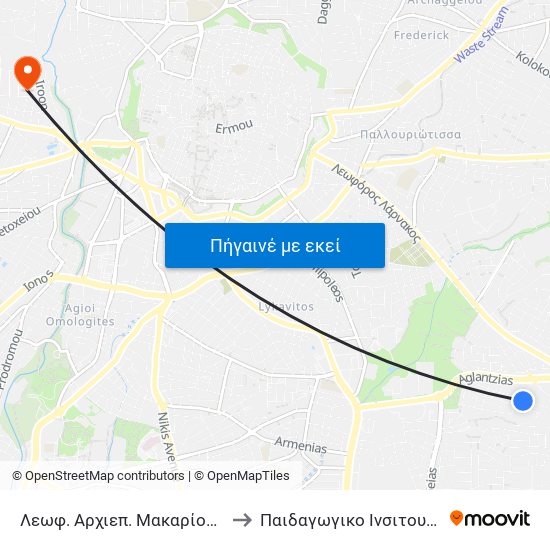 Λεωφ. Αρχιεπ. Μακαρίου Γ - Άργους to Παιδαγωγικο Ινσιτουτο Κυπρου map