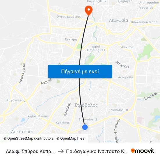 Λεωφ. Σπύρου Κυπριανού to Παιδαγωγικο Ινσιτουτο Κυπρου map