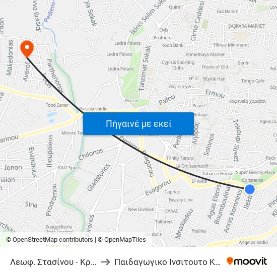 Λεωφ. Στασίνου - Κρήτης to Παιδαγωγικο Ινσιτουτο Κυπρου map