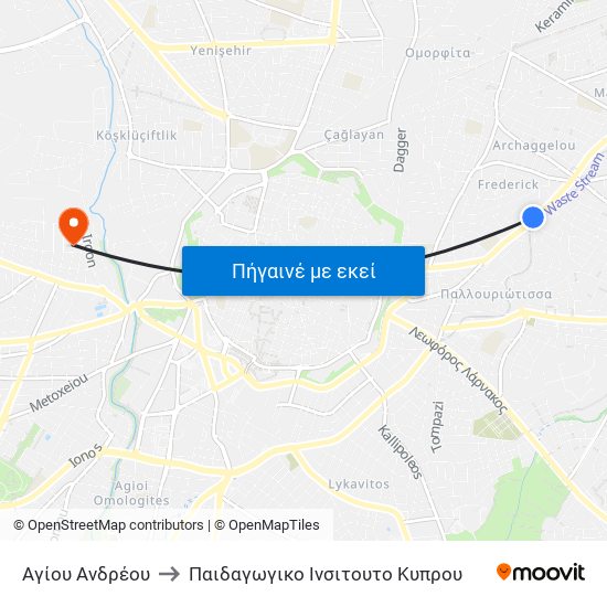 Αγίου Ανδρέου to Παιδαγωγικο Ινσιτουτο Κυπρου map