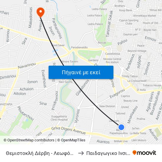 Θεμιστοκλή Δέρβη - Λεωφόρος Σπύρου Κυπριανού to Παιδαγωγικο Ινσιτουτο Κυπρου map