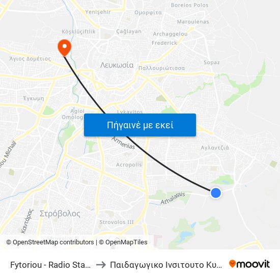 Fytoriou - Radio Station to Παιδαγωγικο Ινσιτουτο Κυπρου map