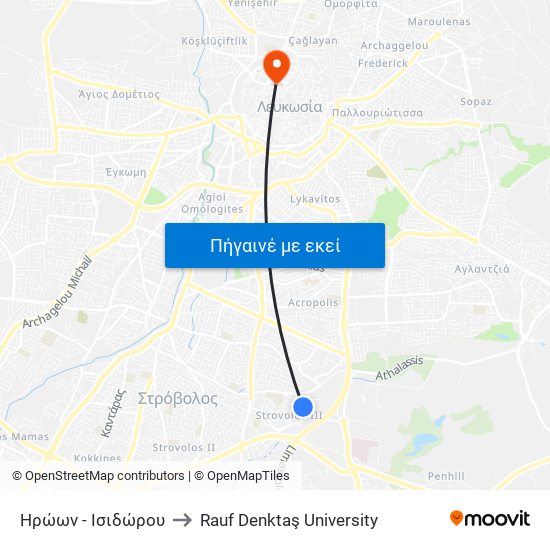 Ηρώων - Ισιδώρου to Rauf Denktaş University map