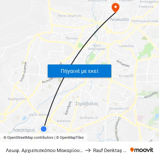 Λεωφ. Αρχιεπισκόπου Μακαρίου Γ' - Ανεξαρτησίας to Rauf Denktaş University map