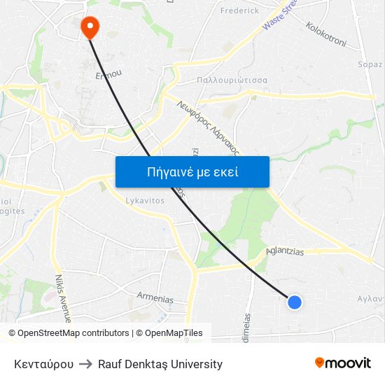 Κενταύρου to Rauf Denktaş University map