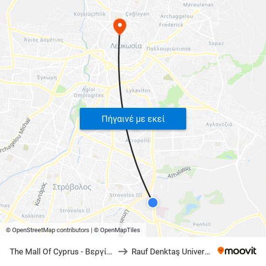 The Mall Of Cyprus - Βεργίνας to Rauf Denktaş University map