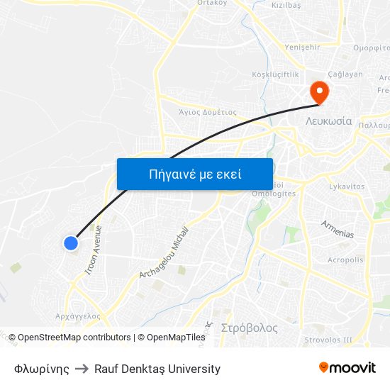 Φλωρίνης - Ανδρέα Αναστασοπούλου to Rauf Denktaş University map