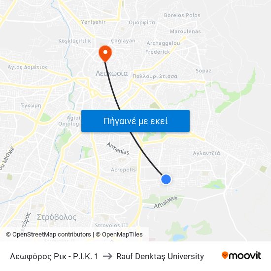 Λεωφόρος Ρικ to Rauf Denktaş University map