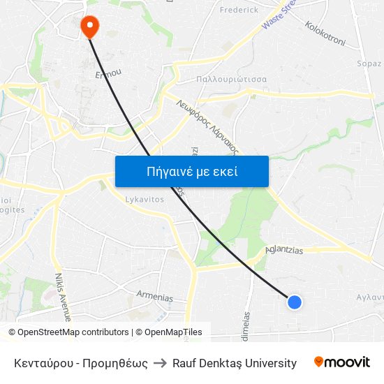 Κενταύρου to Rauf Denktaş University map