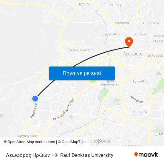 Λεωφόρος Ηρώων to Rauf Denktaş University map