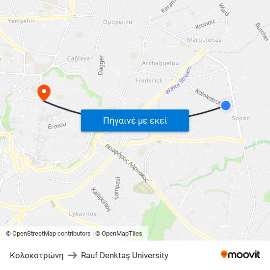 Κολοκοτρώνη to Rauf Denktaş University map