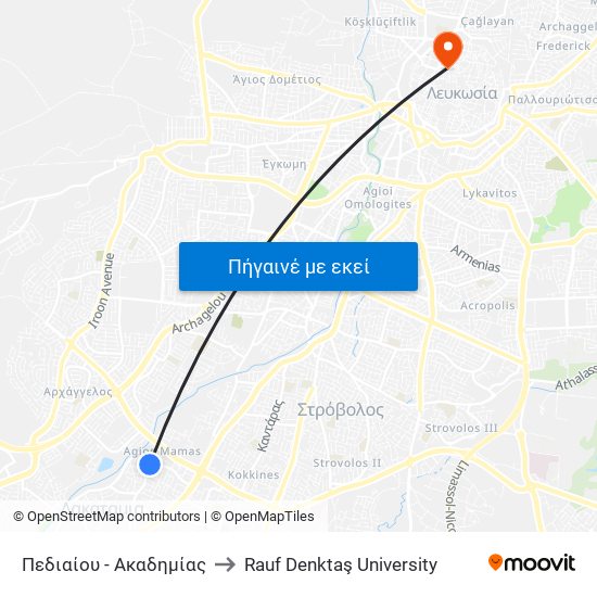 Πεδιαίου - Ακαδημίας to Rauf Denktaş University map