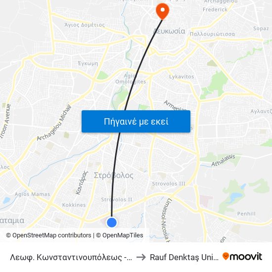 Λεωφ. Κωνσταντινουπόλεως to Rauf Denktaş University map