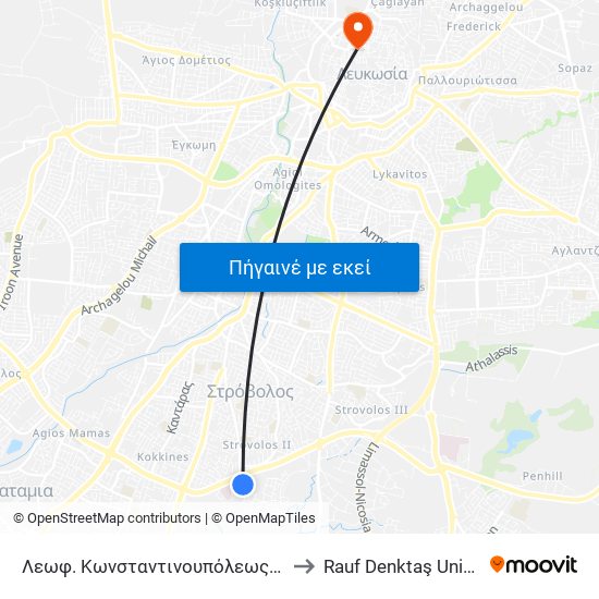 Λεωφ. Κωνσταντινουπόλεως to Rauf Denktaş University map