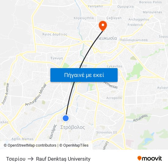Τσερίου to Rauf Denktaş University map