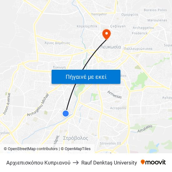 Αρχιεπισκόπου Κυπριανού to Rauf Denktaş University map