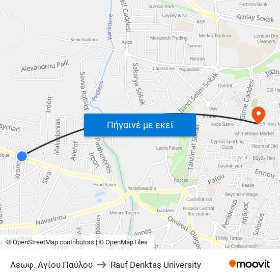 Λεωφ. Αγίου Παύλου to Rauf Denktaş University map