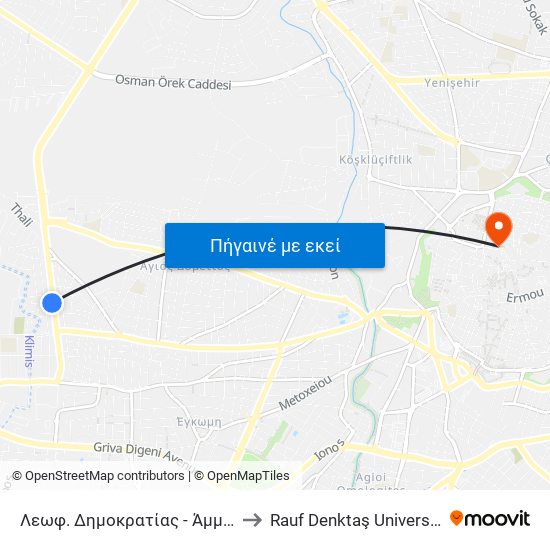 Λεωφ. Δημοκρατίας to Rauf Denktaş University map