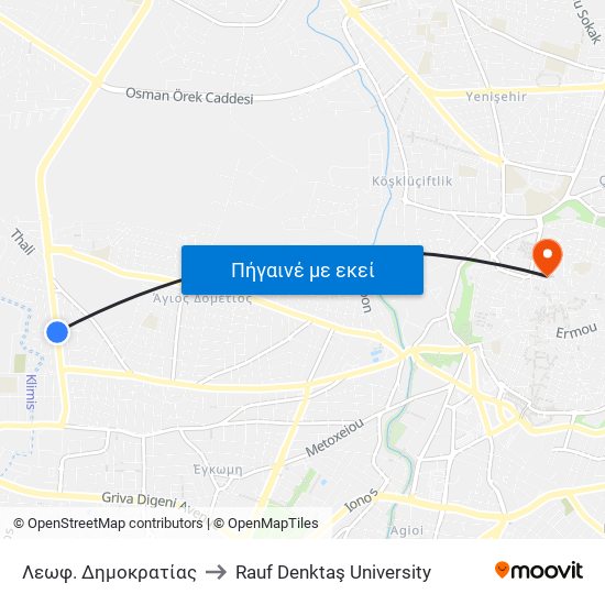 Λεωφ. Δημοκρατίας to Rauf Denktaş University map