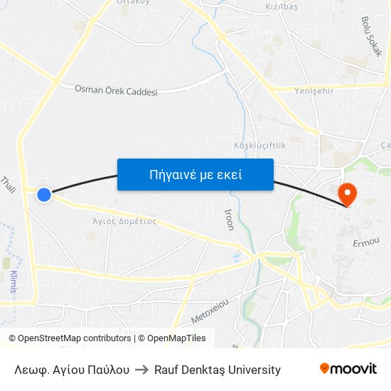 Λεωφ. Αγίου Παύλου to Rauf Denktaş University map