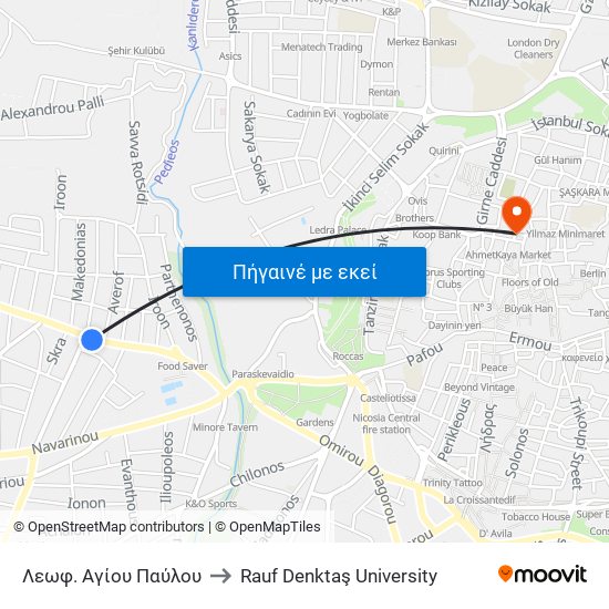 Λεωφ. Αγίου Παύλου to Rauf Denktaş University map