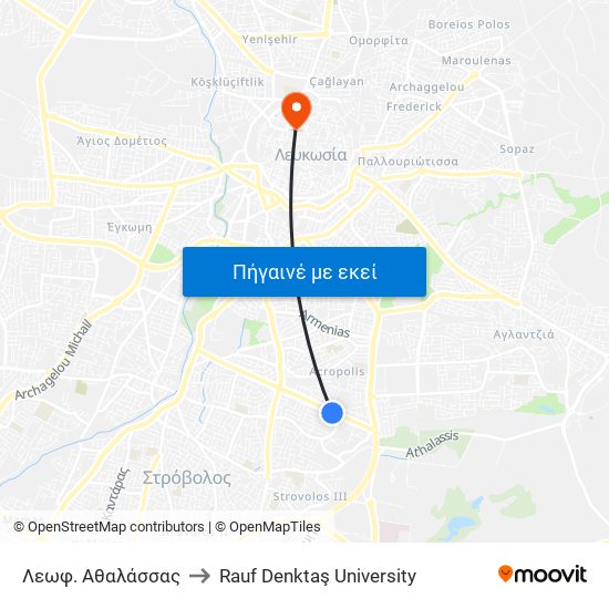 Λεωφ. Αθαλάσσας to Rauf Denktaş University map
