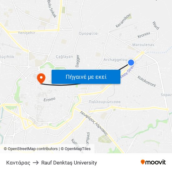 Καντάρας to Rauf Denktaş University map