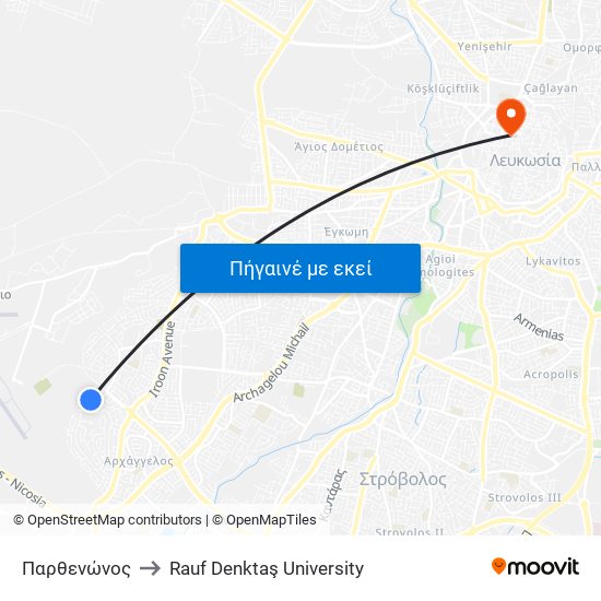 Παρθενώνος to Rauf Denktaş University map