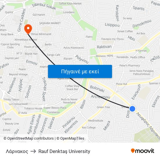 Λάρνακος to Rauf Denktaş University map