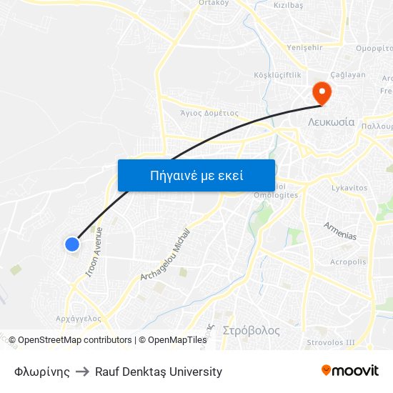 Φλωρίνης to Rauf Denktaş University map