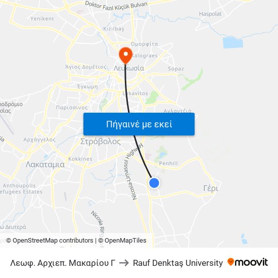 Λεωφ. Αρχιεπ. Μακαρίου Γ to Rauf Denktaş University map