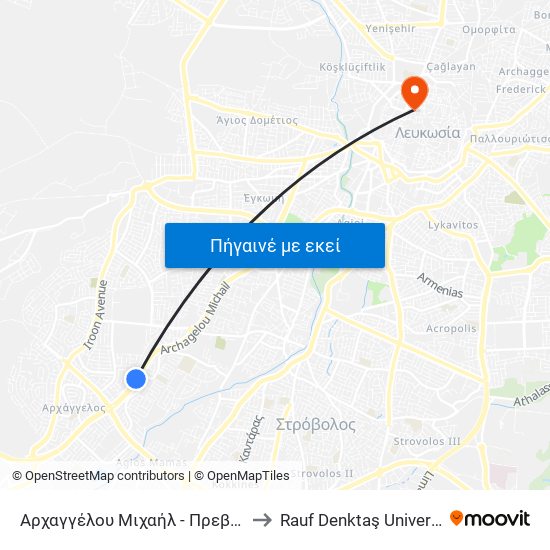 Αρχαγγέλου Μιχαήλ to Rauf Denktaş University map