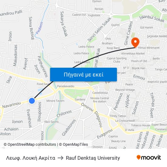 Λεωφ. Λουκή Ακρίτα to Rauf Denktaş University map