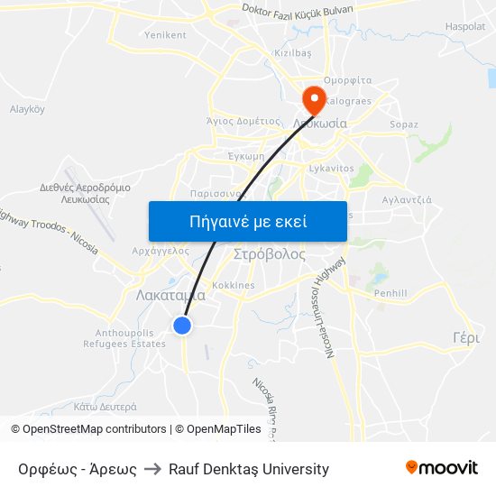 Ορφέως - Άρεως to Rauf Denktaş University map