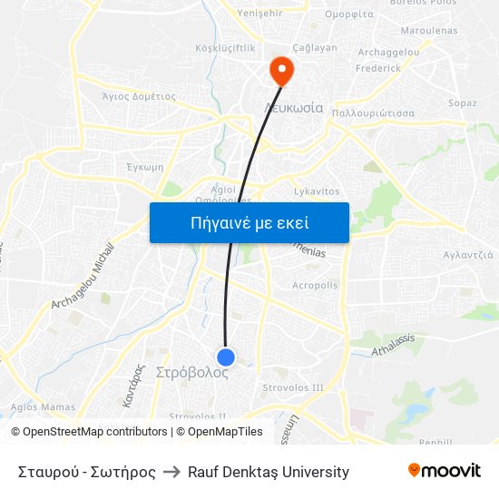 Σταυρού - Σωτήρος to Rauf Denktaş University map